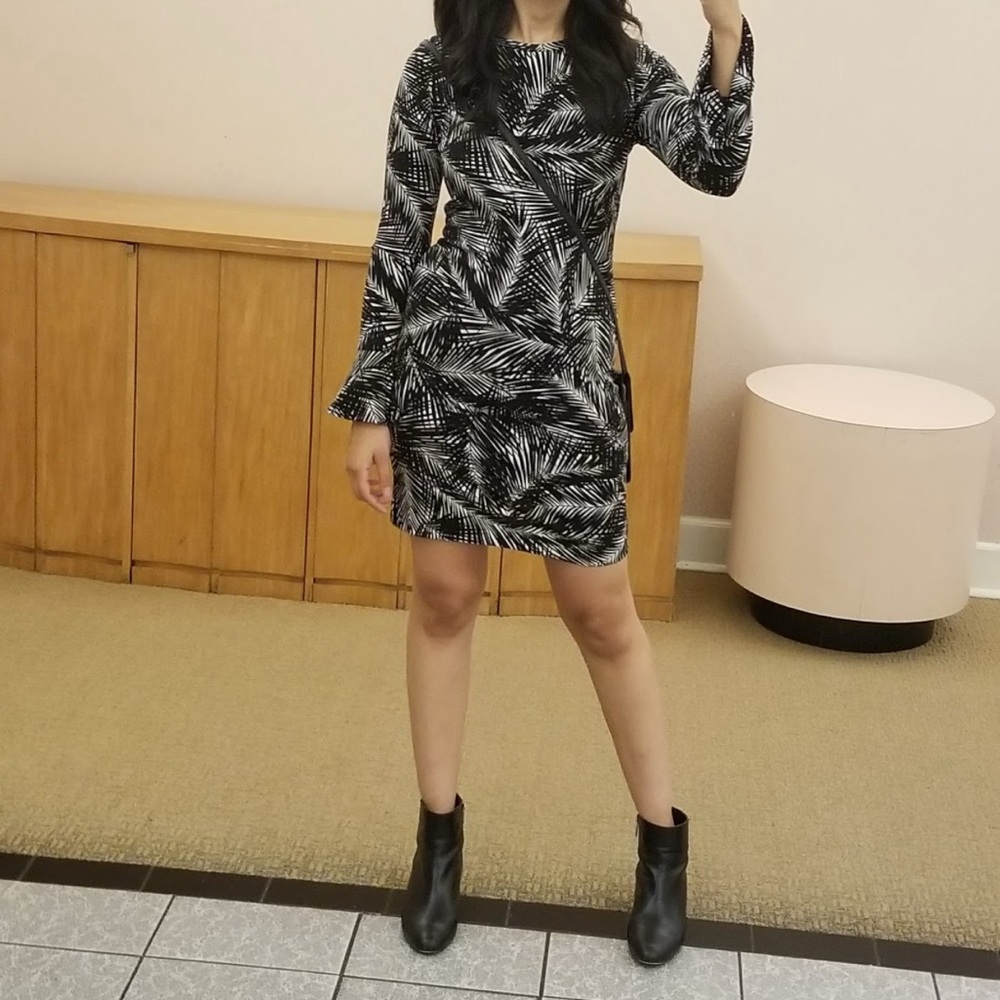 MICHAEL Michael Kors Black and White Bodycon Dress with Bell Sleeves